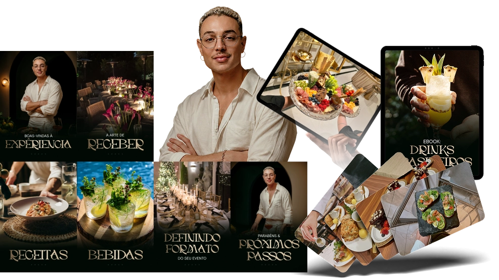 Os seis módulos, o Ebook Drinks Brasileiros e o chef Júlio Carneiro